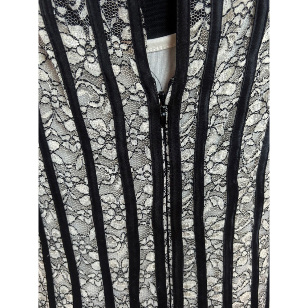 SLNY Womens 14W Lace Midi Dress Black Ivory Ribbon Stripe Handkerchief Hem - Picture 12 of 16